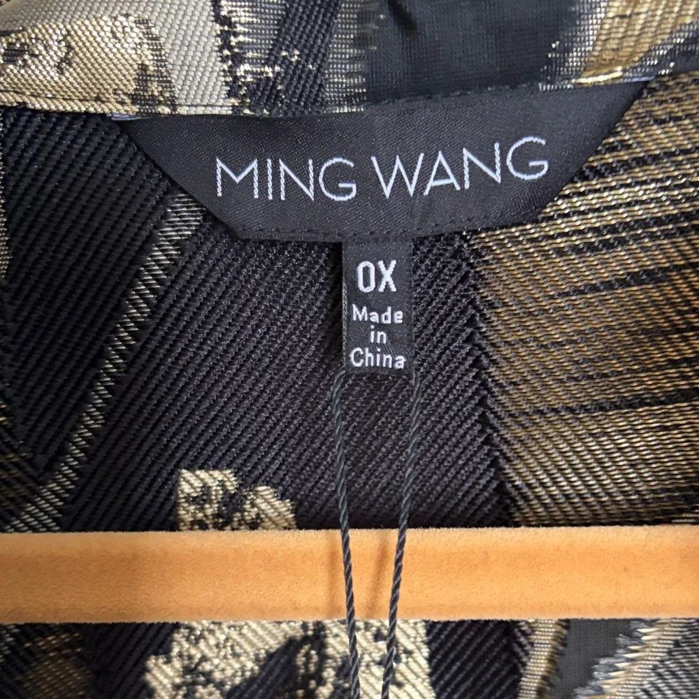 Ming Wang Black and Gold Abstract Metallic Open-Front Jacket - Picture 3 of 5